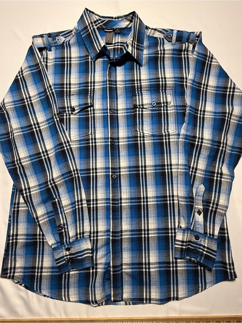 Burnside Blue and White Plaid Button-Down Shirt